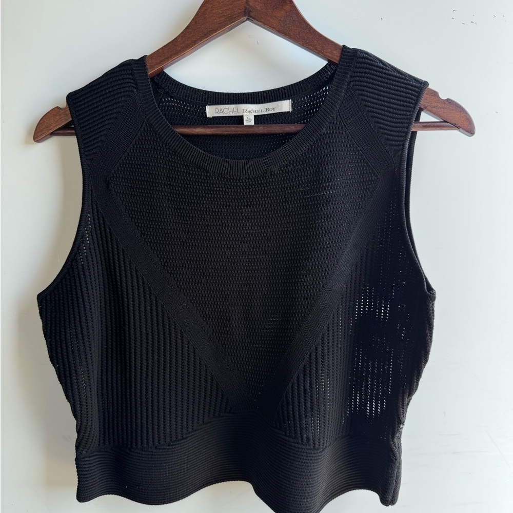 Rachel Roy Black Sleeveless Mesh Knit Sheer Top - Picture 2 of 6